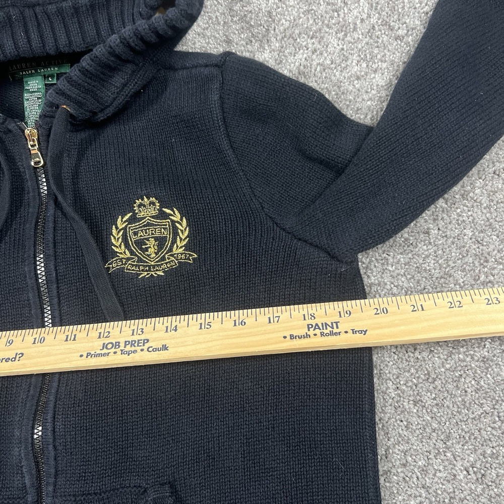 Vintage Y2K Women's L Polo Ralph Lauren Crest Logo Full Zip Chunky Knit Sweater - Picture 5 of 8